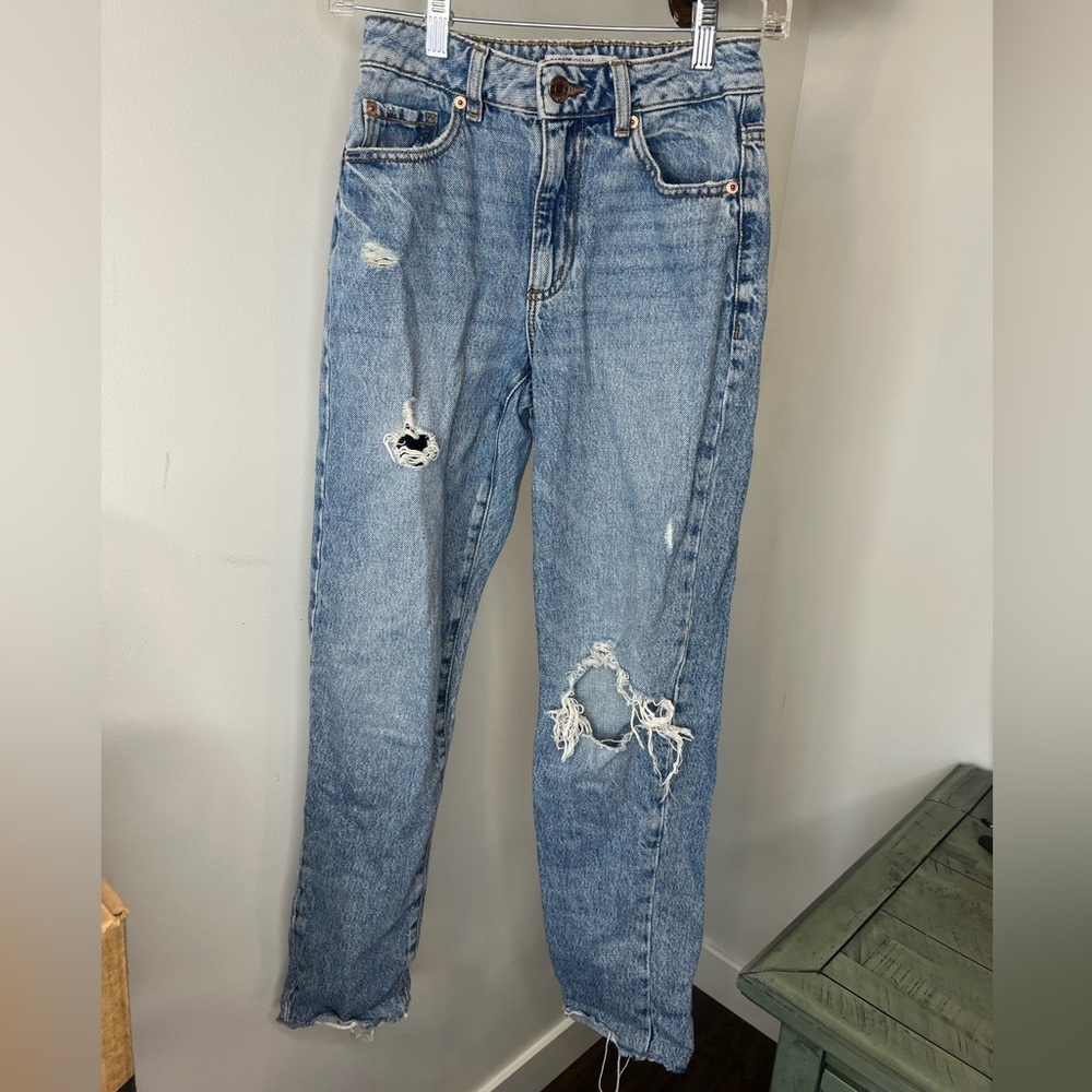 Garage Light Blue Distressed Straight Leg Jeans
